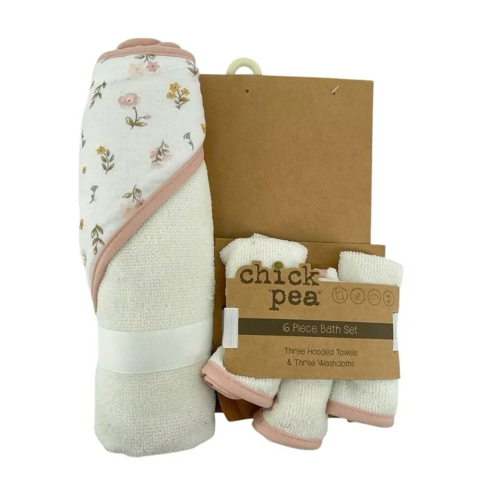 Chick Pea Baby 4-Piece Hooded Towel Washcloth Bath Set Floral New